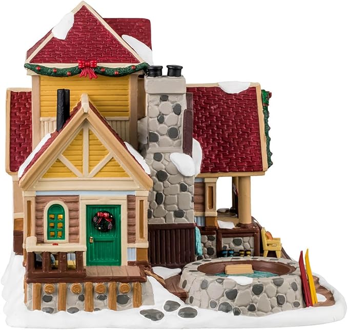 Lemax Sunny Springs Lodge #45229 - Resin Christmas Lodge - Rustic, Warm Earth Tones - Lighted Building with Exterior Lights and Luminations