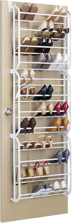 Whitmor 36 Pair Over The Door Shoe Organizer, 12 Tier Hanging Shoe Organizer, Heavy Duty Metal Shoe Holder, Hanging Shoe Rack for Closet Organizer & Storage, 72" L x 22.5" W x 7.5" H, White