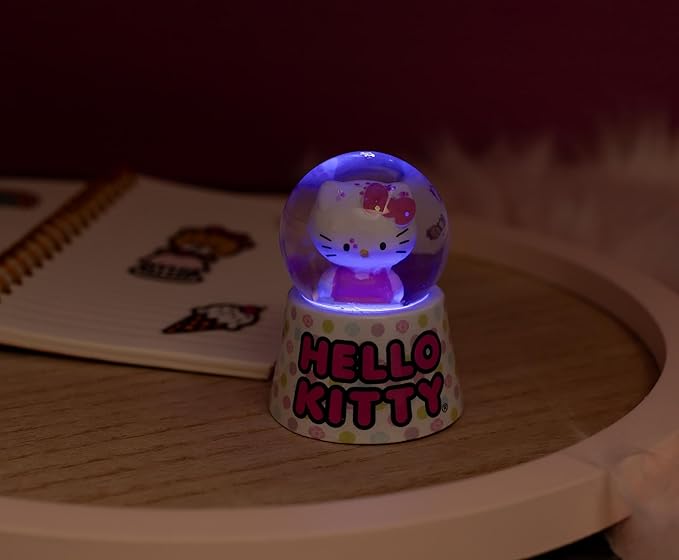 Sanrio Hello Kitty Polka Dots Mini Light-Up Snow Globe with Swirling Glitter Display | 3 Inches Tall
