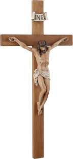 Crucifix Wall Cross - 14 Inch Olive Wood Wall Crucifix, Hand Painted Resin Jesus on Wooden Crucifix Catholic Home Decor Housewarming Religious Gifts