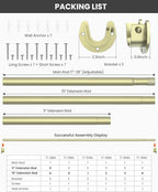 Closet Rods for Hanging Clothes, 17 to 39 Inches Stepless Adjustable Metal Closet Rod, 1.3 Inches Heavy Duty Clothes Hanging Rod for Closet Wardrobes Laundry RV, Verdant Gold