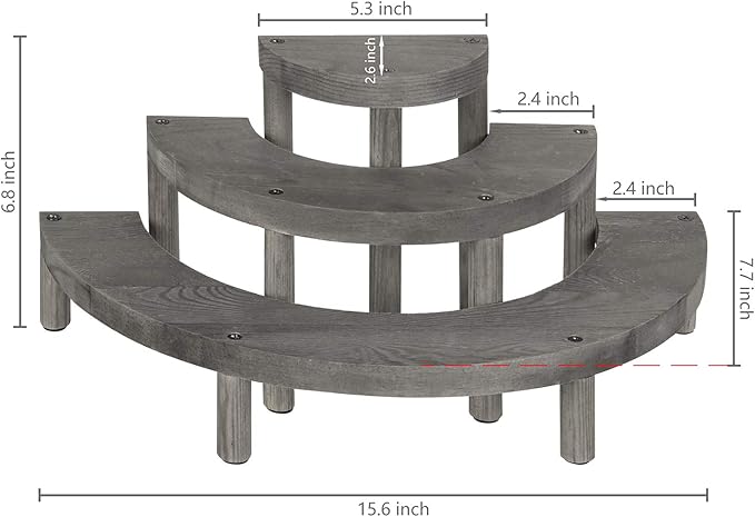MyGift 3 Tier Cupcake Stand, Vintage Gray Weathered Solid Wood Semicircle Dessert Appetizer Stands, Tiered Platform Display Risers for Spice Jars Cosmetics, 3-Piece Set