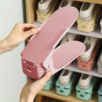 Bibabala Shoe Slots Organizer, 10 Pack Adjustable Shoe Rack Stacker Storage Space-Saveing 50%, Double Deck Shoes Rack Holder for Shoes Holder Organization, Closet Organization(Pink)
