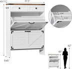 Shoe Cabinet with 2 Flip Drawers, Hidden Shoe Storage Cabinet with 2 Pull-Out Drawers, Farmhouse Shoe Organizer for Entryway, Narrow Shoe Rack for Front Door Entrance, White