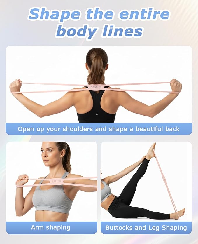 3 PCS Figure 8 Resistance Bands for Women, 15 Lbs & 25 Lbs & 35 Lbs Keep Resistance Band for Arm with Non-Slip Handles