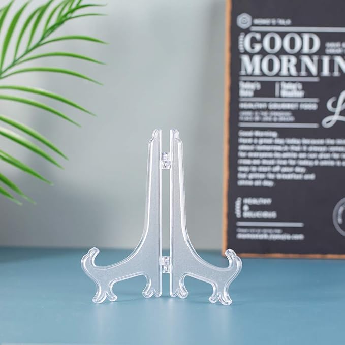 Artliving 6" Clear Plastic Easels or Stand/Plate Holders to Display Pictures or Other Items at Weddings, Home Decoration, Birthdays, Tables (24 Pack)