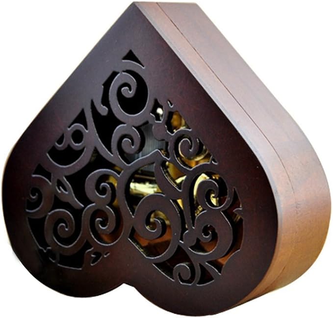 WESTONETEK Heart Shape Vintage Wood Carved Mechanism Musical Box Wind Up Music Box Gift For Christmas/Birthday/Valentine's day, Melody Canon in D Major