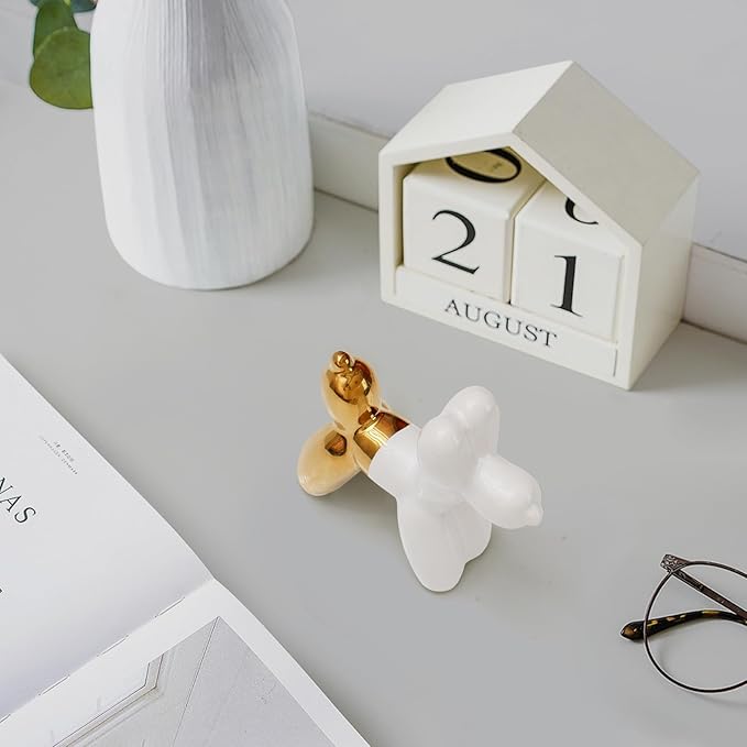 Notakia Cute Ceramics Balloon Dog Statue Crafts Living Room Desktop Decorations,Handmade Modern Small Ceramic Animal Statue Ornament Home Decor Accents