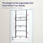 SWTYMIKI Over Door Hat Organizer - 3 Tier Metal Adjustable Wall Mounted Hat Rack with 9 Hooks Design, Hanging Baseball Cap Organizer Storage Holds up to 27 Caps for Door, Bedroom, Closet
