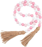 CREATCABIN 42 Inch Wood Bead Garland Decor Rustic Country Farmhouse Boho Home Pink White Wooden Beads Tassel Wall Hanging Ornaments for Coffee Table Wall Shelf Tray Vase Living Room Bedroom