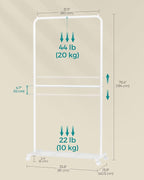 SONGMICS Clothes Rack with Wheels, Double-Rod Clothing Rack for Hanging Clothes, 25.4mm Metal Garment Rack with Dense Mesh Storage Shelf, 110 lb Load Capacity, 2 Brakes, White UHSR027W01