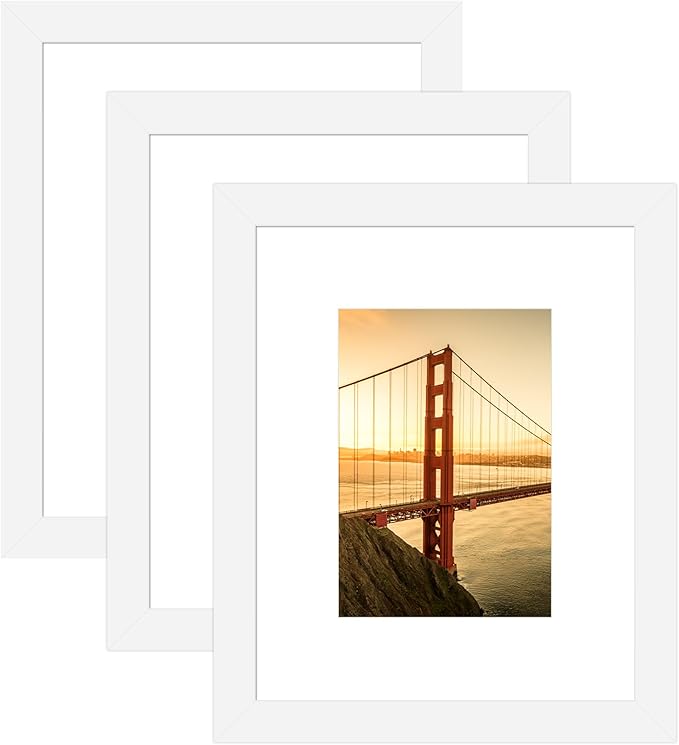 8x10 Picture Frame 3 Pack - White Poster Frame Display Pictures 5x7 with Mat or 8 x 10 Without Mat for Wall Hanging Horizontal and Vertical