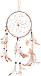 15" Traditional Beige Dream Catcher with Feathers Wall or Car Hanging Ornament Single Circle