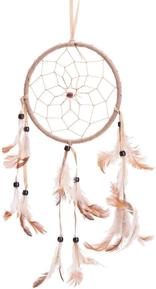 15" Traditional Beige Dream Catcher with Feathers Wall or Car Hanging Ornament Single Circle