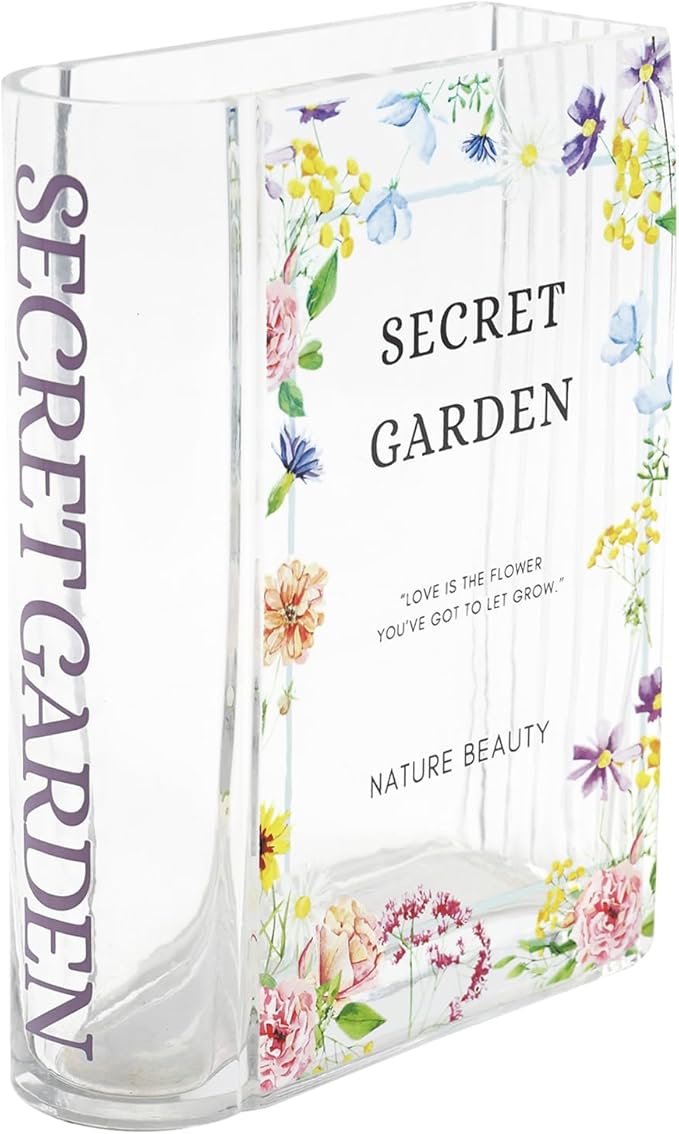 Glass Book Vase, Clear Book Vase for Flowers, Unique Flower Vase, Modern Book Shaped Vases for Bedroom, Living Room, Office, Coffee Table, Bookshelf(Garden)