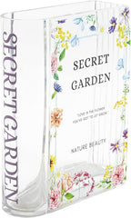 Glass Book Vase, Clear Book Vase for Flowers, Unique Flower Vase, Modern Book Shaped Vases for Bedroom, Living Room, Office, Coffee Table, Bookshelf(Garden)