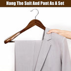 Amber Home 6 Pack Walnut Wide Shoulder Wooden Suit Hangers, Wood Coat Hangers with Non Slip Pants Bar, Clothes Hangers for Jackets, Sweaters, Pants & Heavy Clothes (Vintage, 6 Pack)