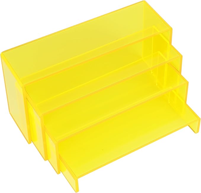 ELEGANTLIFE Acrylic Display Risers Set of 4, 4-Level Tiered Display Stands for Cupcakes, Small Figures & Jewelry, Compact Countertop Display Shelf, Multiple Colors Available (Light Yellow (Translucent))