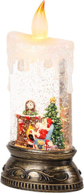 Eldnacele Christmas Music Snow Globe Candle Lamp with Timer Battery Operated & USB Powered Lighted Santa Christmas Tree Fireplace Scene Singing Spinning Water Glitters Xmas Decorations