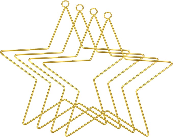 MECCANIXITY 4 Pcs Star Dream Catcher Rings, 10" Dream Catcher Metal Hoops Macrame Wreath Rings Pentagram Floral Hoops for DIY Craft Making Home Wedding Wall Hanging Decoration, Gold