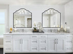 32"x30" Vanity Mirror for Wall, with Black Arched Decorative Metal Frame, Scalloped Entryway Mirror for Bedroom, Bathroom, Living Room