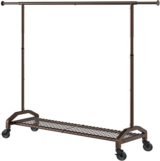 Heavy Duty Clothes Rack for Hanging Clothes Extendable Rolling Clothing Rack for Hanging Clothes 51 to 71" W x 16.53" D x 65" to 71" H 350lbs Snap Adjust Height Coat Rack
