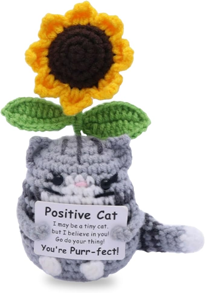 Inspirational Handmade Crochet Cat, Positive Emotional Support Cat, Valentine's Day Gift, Birthday Thanksgiving Basket Gift for Home Decorations