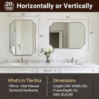 ANDY STAR Scalloped Bathroom Mirror, 24x32’’ Brushed Nickel Rectangle Mirror for Bathroom, Silver Bathroom Vanity Mirror, Unique Scalloped Edge Design, Rust-Proof Stainless Steel Frame