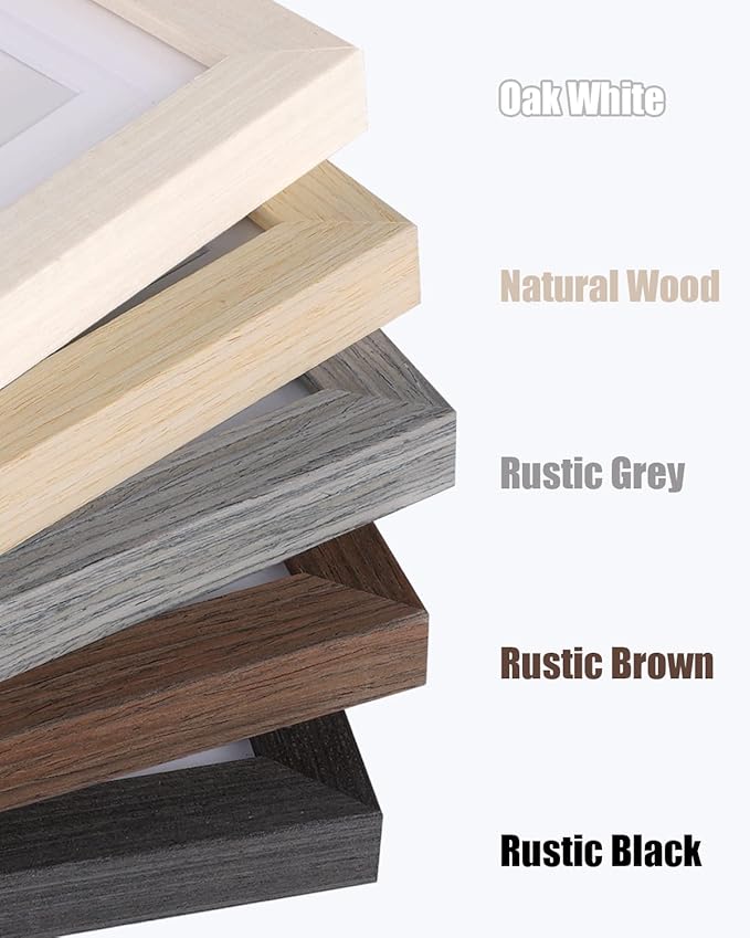 Egofine 11x14 Picture Frames Set of 4, Made of Solid Wood Covered by Plexiglass 5x7 and 8x10 with Mat or 11x14 without Mat, for Table Top Display and Wall Mounting Photo Frame Rustic Black