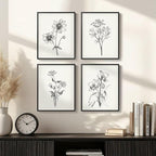 Framed Black and White Bathroom Wall Art, 4 Piece Vintage Floral Canvas Prints Artwork for Farmhouse, Rustic Minimalist Flower Botanical Pictures for Bedroom Living Room Wall Decor, 8x10x4 (Pack)