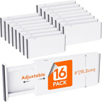 Lifewit 16 Pack 6" High Drawer Dividers 34-56cm/13.5-22" Adjustable Drawer Organizer for Clothes/Utensils, Expandable Drawer Separator in Dresser/Kitchen/Bedroom/Office Organization & Storage White