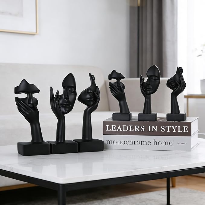 3 Pcs Thinker Large Statue Set - Black Art Abstract Home Accent Figurines for Living Room, Bedroom, Shelves, Office Desktop, Coffee Table Decor, Gift for Women (3 Pcs Black, 9")