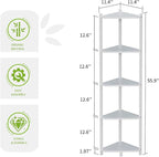Wisuce Corner Shelf, 100% Real Bamboo Shower Corner Shelves Free Standing Shelf Storage Organizer for Bathroom Living Room Kitchen (White, 5 Tier)