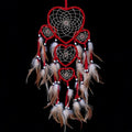 Heart Shaped Dream Catcher with Feathers Car Wall Hanging Decoration (Red)