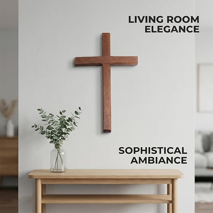 Christian Wooden Cross for Wall and Table, 7.87" x 4.7" Premium Small Handheld Prayer Cross with Hook, Spiritual Religious Gift for Christmas Baptism Altar Church Home Room Decor