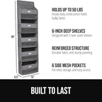 GORILLA GRIP Over The Door Organizer Storage, 5 Deep Hanging Shelves, Holds 50lbs, Closet Organizers Shelf for Bedroom, Shoes, Bathroom, Nursery, Dorm Essentials, 3 Metal Hooks, 58x15 Inches, Gray