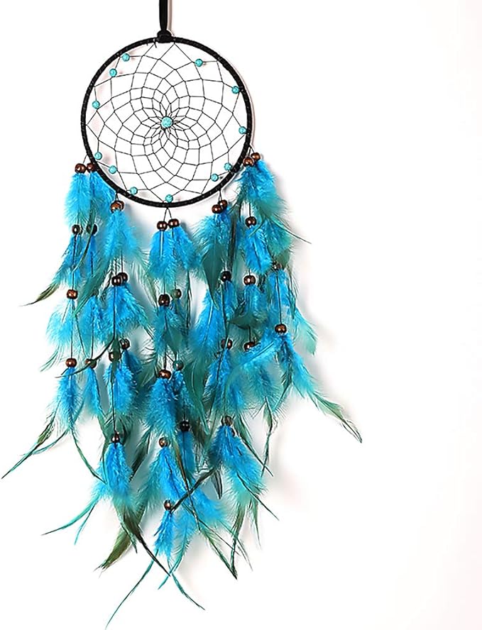 MOONFLY Dream Catchers Handmade Traditional Feather Hanging Home Wall Decoration Décor Ornament Craft Native American Style (Blue Feather)