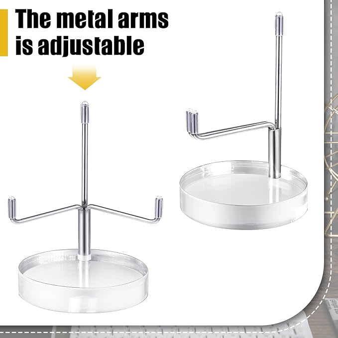 Suzile 4 Pcs Adjustable Metal Arm Display Stand Easel with Acrylic Base Rock Display Easel Holder Acrylic Crystal Clear Plate Stand for Geodes Mineral Agate(Silver,2.8 x 2.8 x 4.1 Inch)