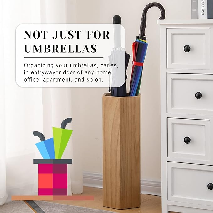 ROYUMI Umbrella Stand 19" Hexagon Wooden Umbrella Holder, Umbrella Stands for Entryway, Walnut/Oak Indoor Umbrella Holder, Water-Resistant Umbrella Storage Solution (Color : Oak)