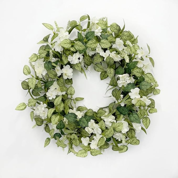 Jobflower 24 Inch Spring Wreaths for Front Door, All Seasons Summer Wreath with Fade-Resistant Greenery, Large Farmhouse Artificial Green Wreath for Outdoor Porch Wall Window Decor, Green
