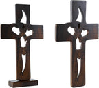 DAICAT - Handcarved Wood Cross with Intertwined Hearts, Crosses Wall Decor, Hand Made Wall Hanging Art Décor, Grift for Wedding (No 6)