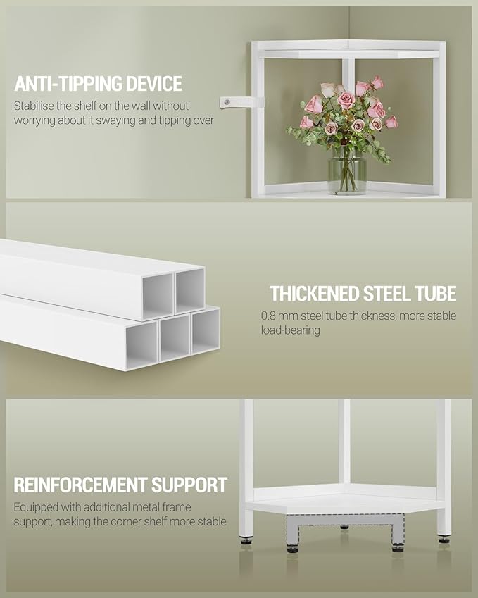 Hzuaneri Corner Shelf Stand, Corner Bookshelf, Storage Standing Shelf Unit with Metal Frame, Plant Stand, Bookcase for Living Room, Home Office, Bedroom, 5-Tier White CS05913W