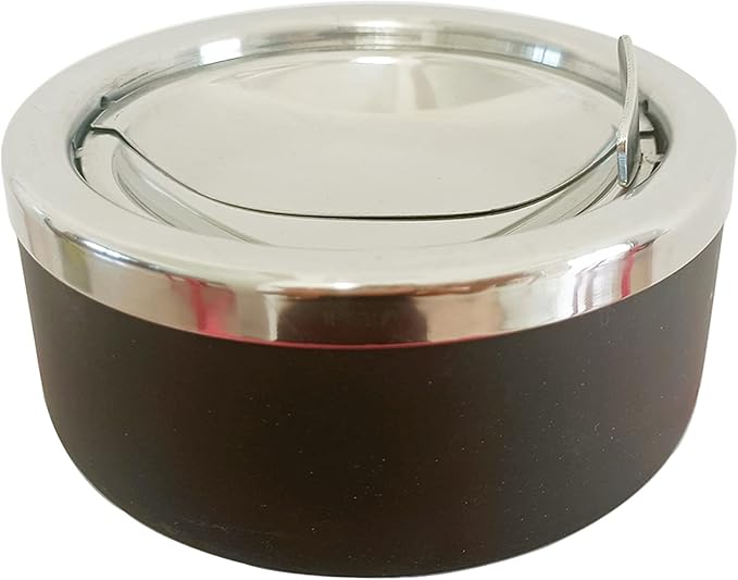 hanlongyu Outdoor Ashtray with Lid, Flip Top Stainless Steel Ash Tray, Metal Windproof Cigarette Ashtrays for Indoor or Outdoor Use, Desktop Smoking Ashtray Office Patio Home Decor
