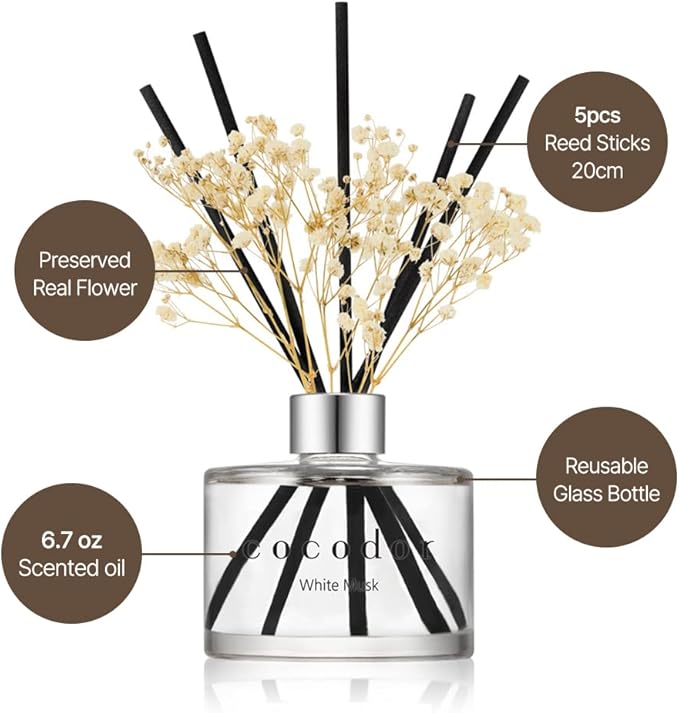 COCODOR Preserved Real Flower Reed Diffuser/Garden Lavender / 6.7oz(200ml) / 2 Pack/Reed Diffuser Set, Oil Diffuser & Reed Diffuser Sticks, Home Decor & Office Decor, Fragrance and Gifts