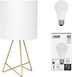 Simple Designs LT2066-GDW-LB 14" Down to The Wire Table Lamp for Bedroom, Living Room, Entryway, Office, Gold with White Shade, with Feit LED Bulb Included