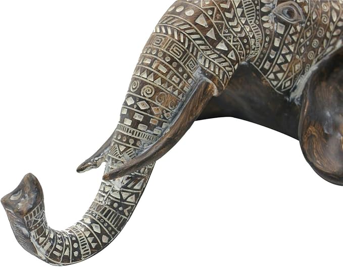 OTARTU African Elephant Wall Bust Sculpture 11" Tall Carved Noble Elephant Head Hanging Wall Decor Art Wooden Color