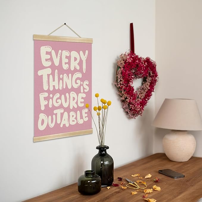 Everything is Figure outable Inspirational Wall Art Decor,Positive Motivational Poster,Affirmations Wall Hanging Poster for Office, Living Room, Bedroom ,Motivational Gift for Birthday,Graduation New job 14x18.5inch(Pink)
