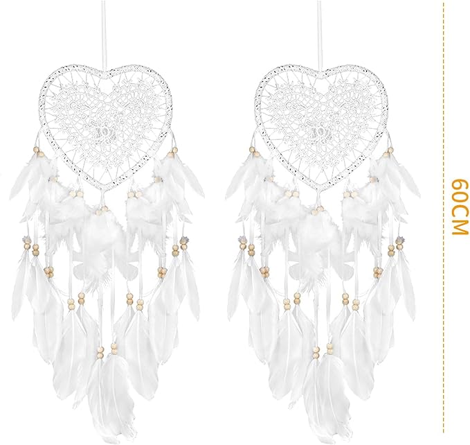 Dream Catcher,Lovely Heart Shape Dreamcatcher Handmade Lace Dream Catcher Feather Bead Wall Hanging Boho Woven Art Ornament Gift Craft Dreamcatcher Wind Chimes for Home Children Bedroom Decor (White)