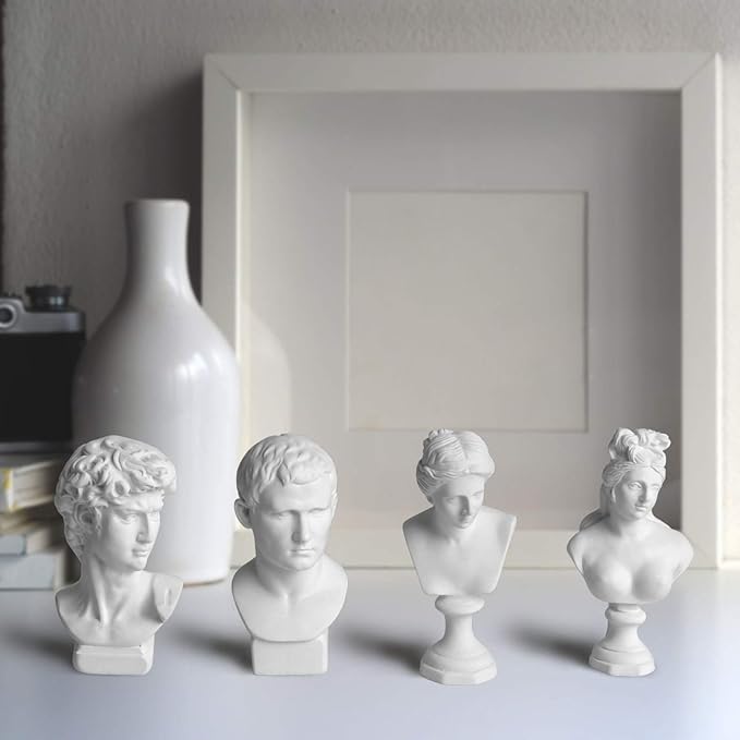 Garwor 4Pcs/Set Classic Mini Greek Bust Resin Sculptures and Statues, Home Décor, Michelangelo Sculpture Figurine, David Venus Agrippa Aphrodite, Mini 2.7” Resin Figure Sculpture Crafts