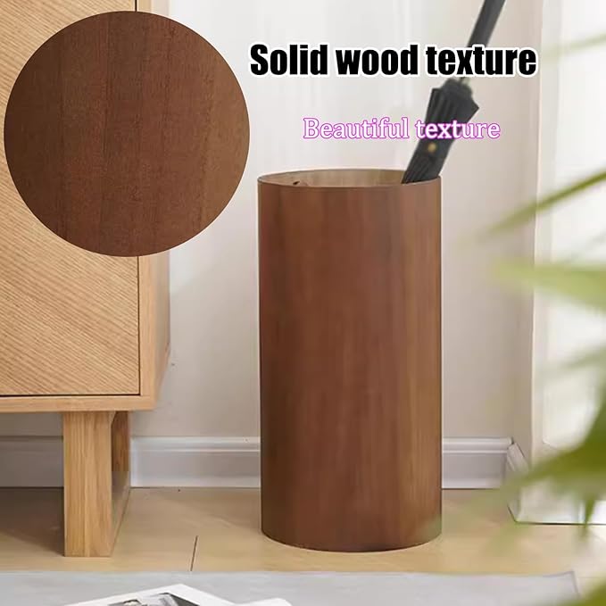Chinese Vintage Umbrella Holder Solid Wood Umbrella Storage Rack with Drip Tray Commercial Umbrella Holders Cylindrical Straight Umbrella Bucket Umbrella Stand Holder Indoor for Entryway.(Walnut)